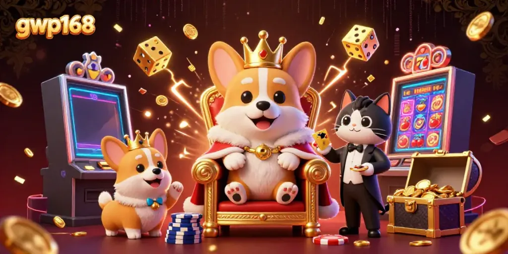 GWP168 menghadirkan slot gacor dengan jackpot dan dekorasi mewah di ilustrasi 3D.
