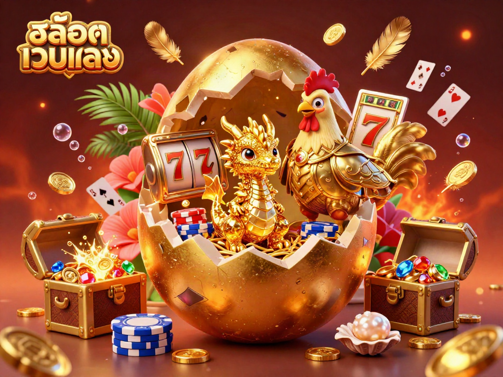 การหมุนสล็อตเว็บตรงด้วยการ์ตูน 3D ของไข่ทองคำและมังกรทองกลางคาสิโน