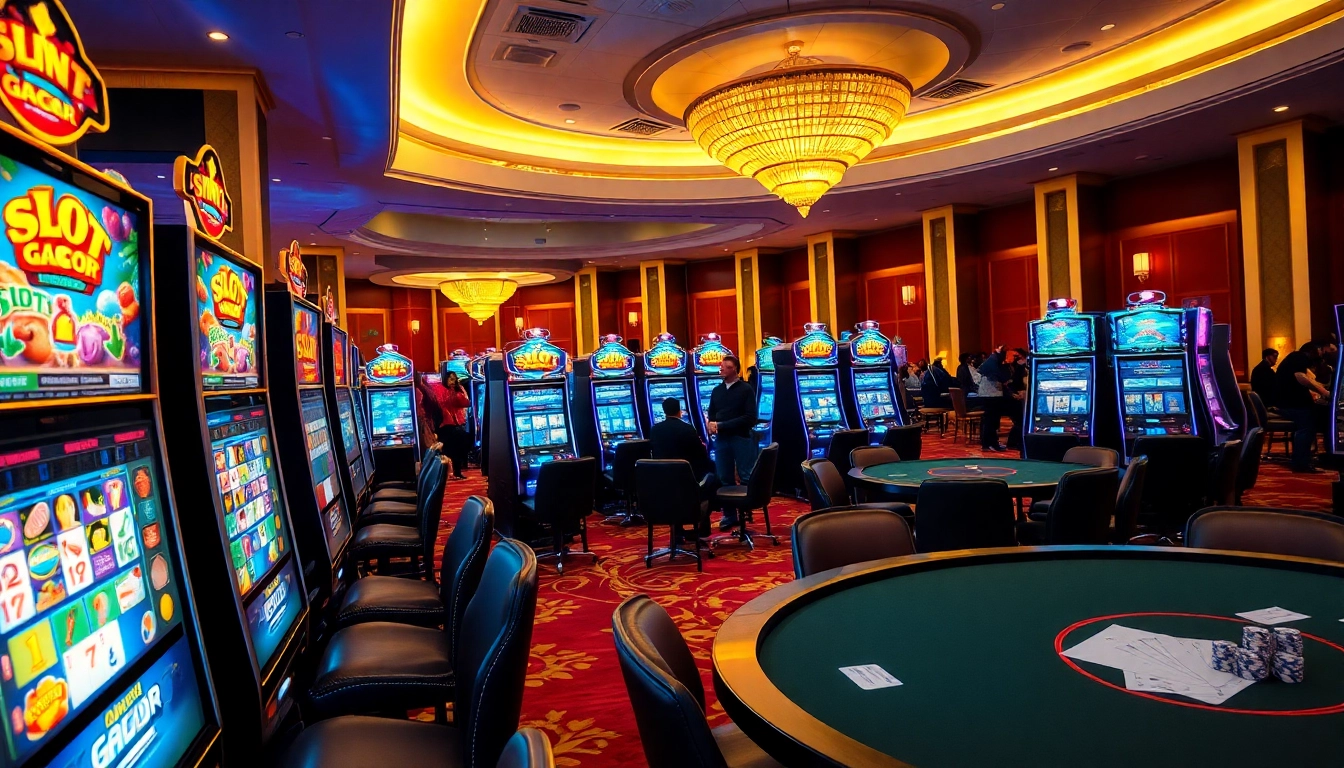 Exciting slot gacor machines in a vibrant casino setting attracting players with bright lights.