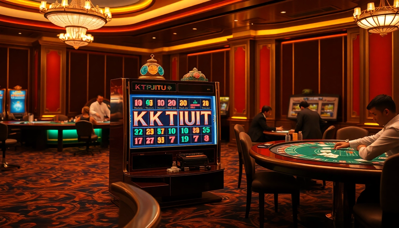 Players enjoy thrilling moments at the KTPJITU slot machine in a luxurious casino setting.