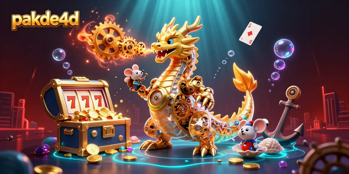 Experience pakde4d's thrilling golden dragon breathing gears amidst vibrant slot symbols and treasures.