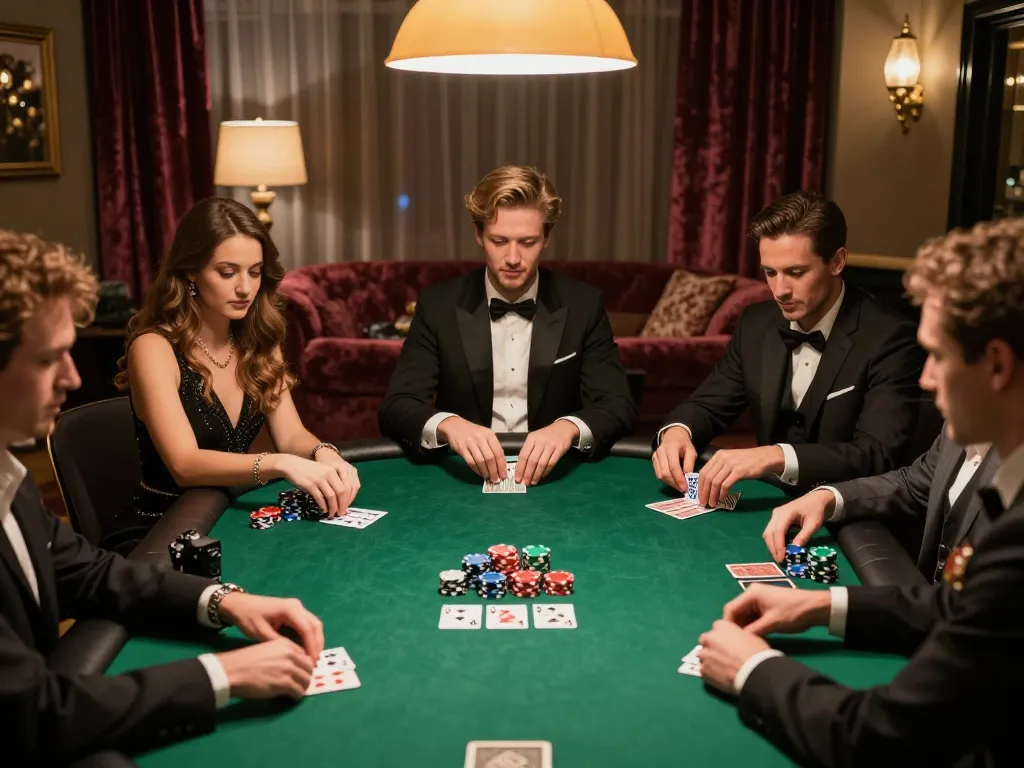 Players enjoying competitive poker with alo8 strategies in a luxurious home setting.