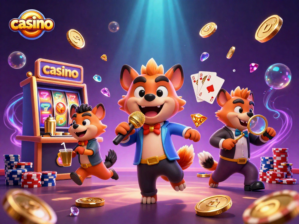 Hyenas amusingly depict a vibrant casino atmosphere, blending entertainment and excitement.