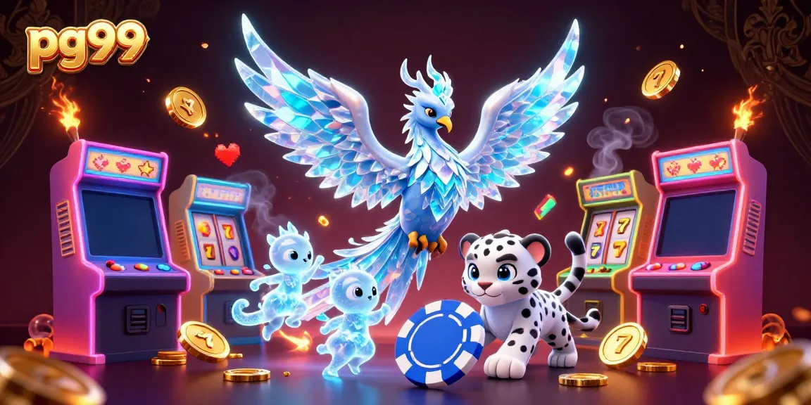 Experience thrilling games at pg99 with a vibrant scene of ice creatures and casino elements.