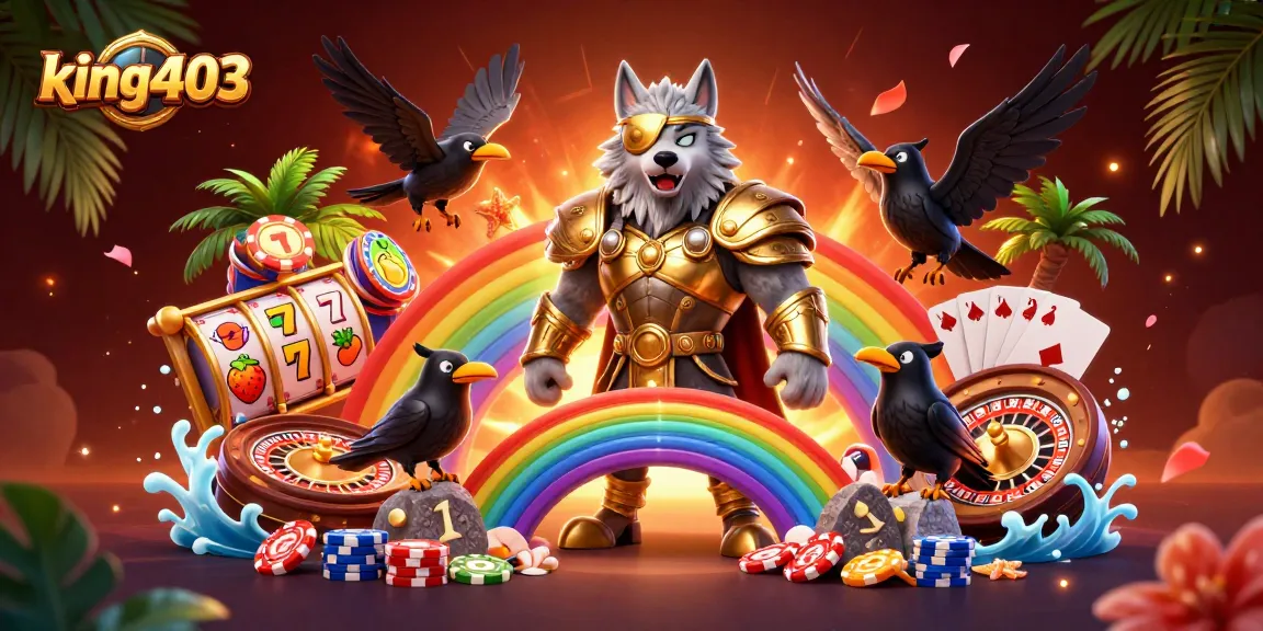 Experience thrilling gaming adventures with king403's vibrant casino illustration full of action.