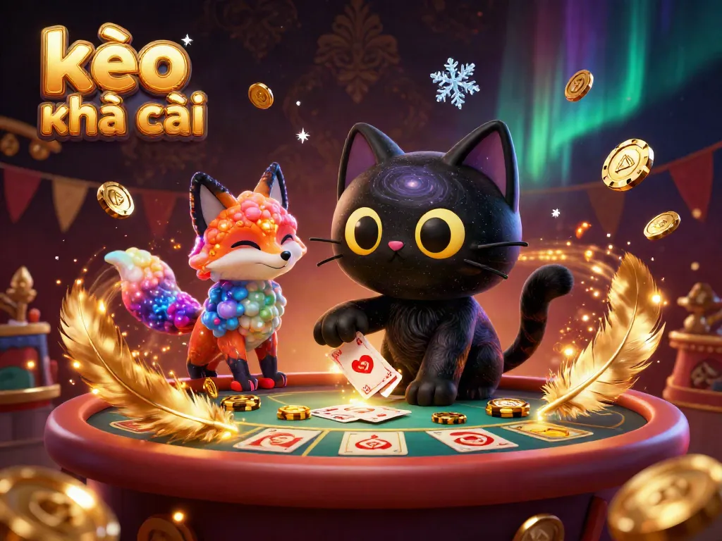 Experience kèo nhà cái excitement with a 3D black hole cat and cosmic casino elements in a vibrant scene.