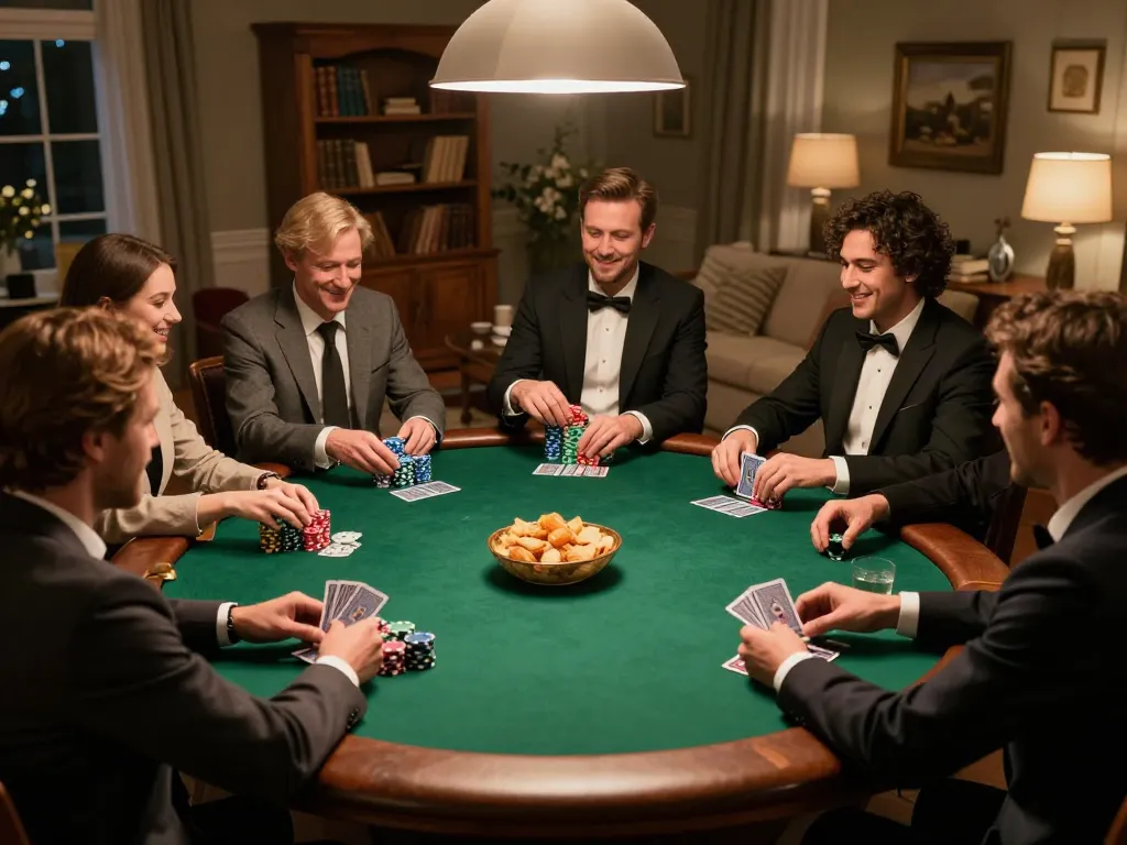 Teman-teman menikmati permainan poker yang menarik di rumah dengan strategi yang berfokus pada taruhan Ulat123