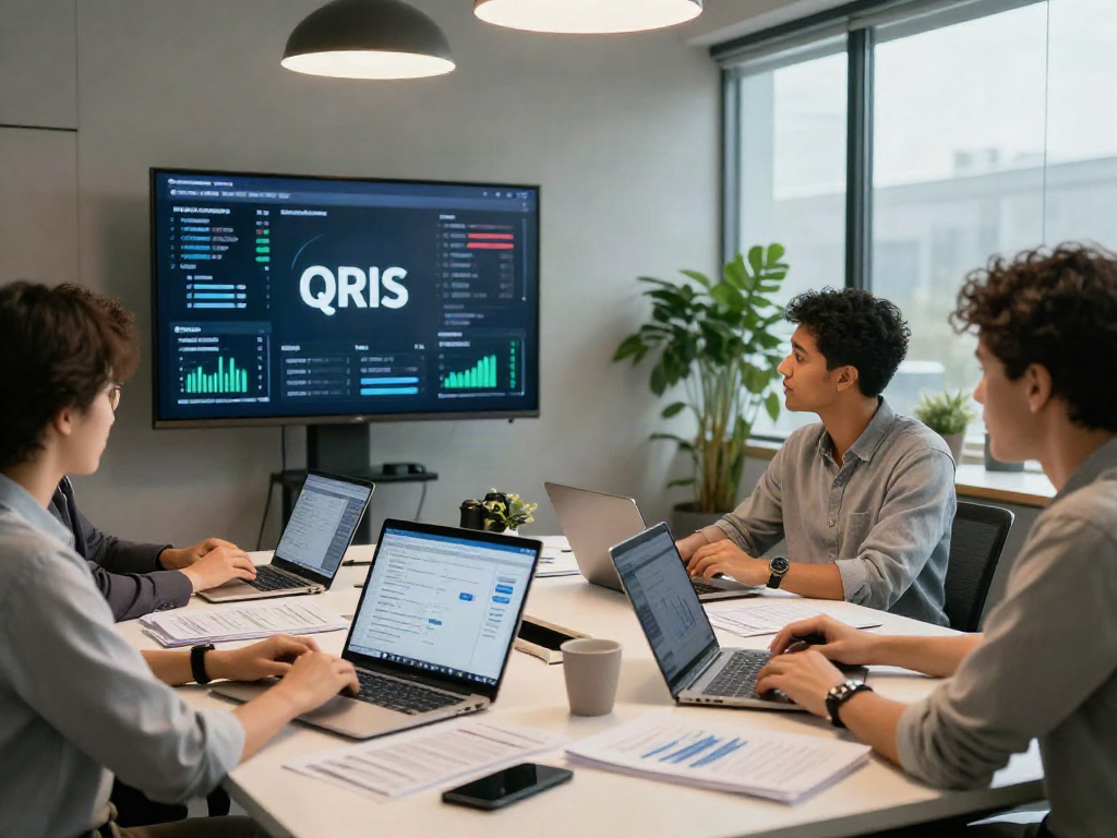 Collaboration on slot qris payment solutions in a modern office.