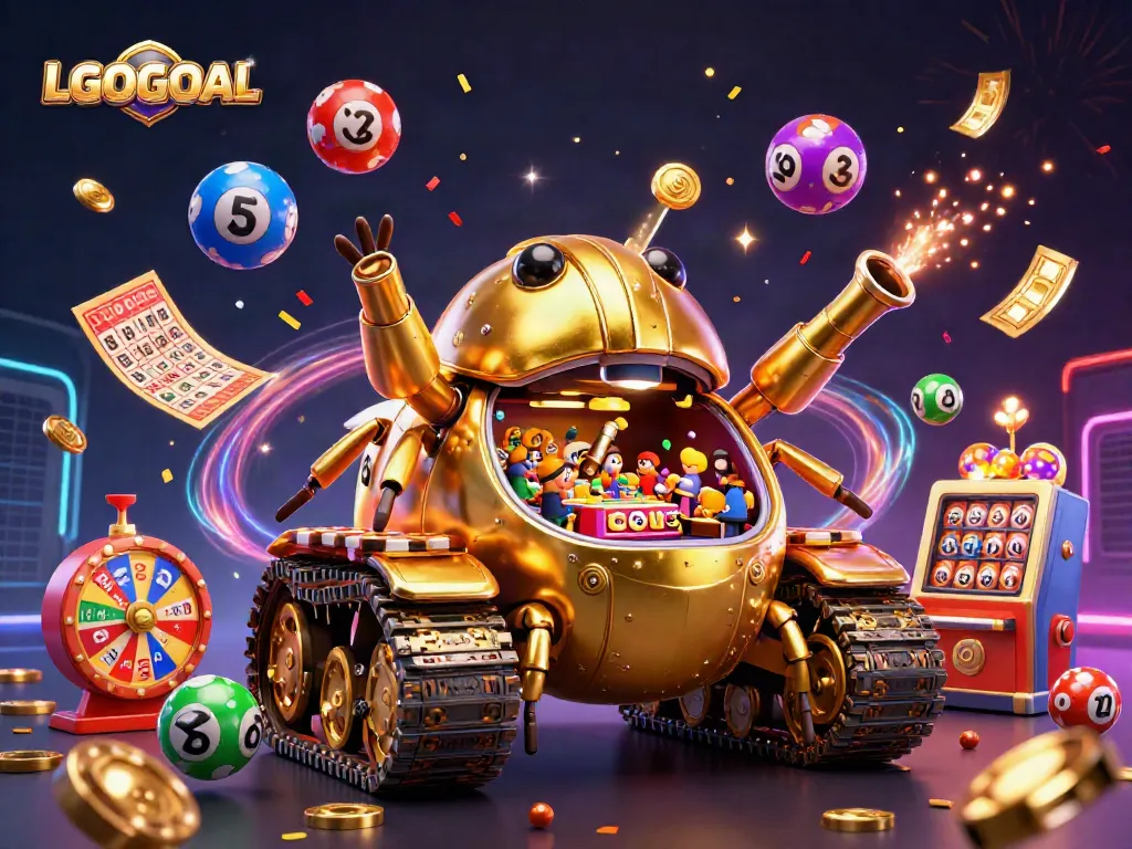 Engage with LGOGOAL's casino fun featuring a gold beetle tank and dynamic lottery elements.