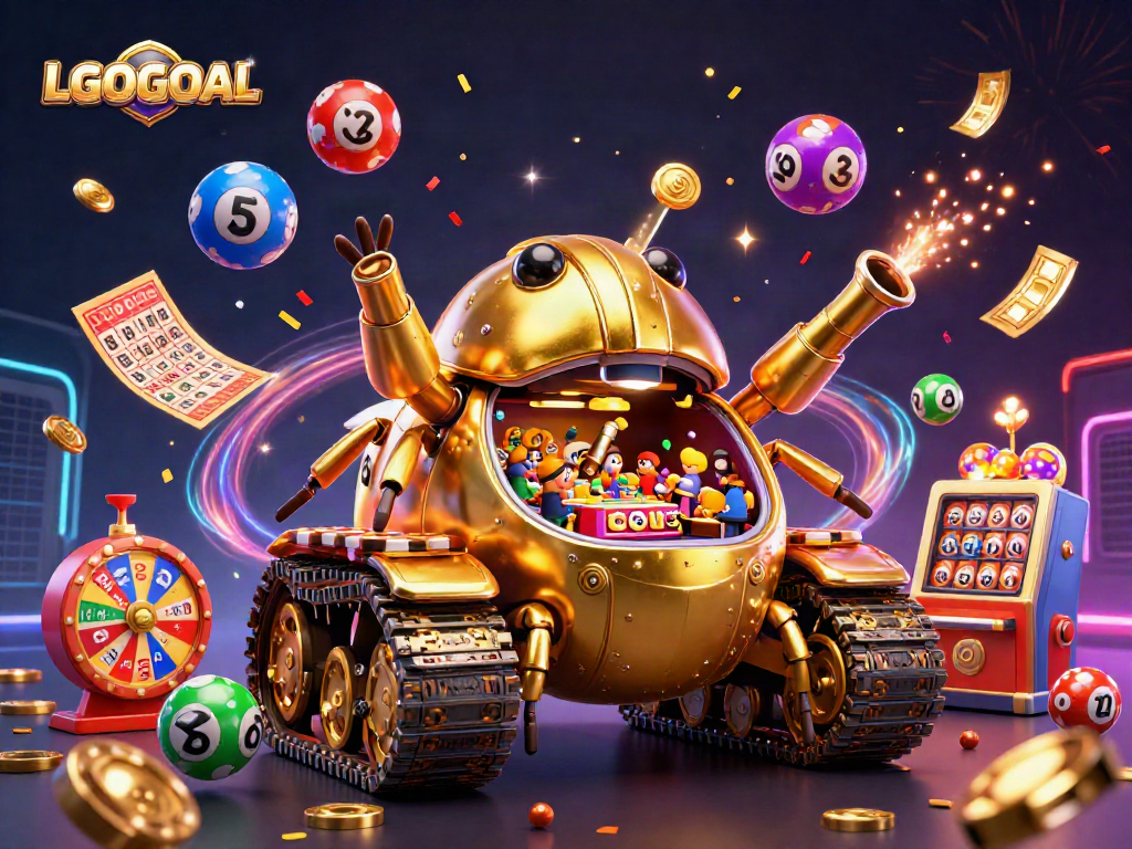 Engage with LGOGOAL's casino fun featuring a gold beetle tank and dynamic lottery elements.