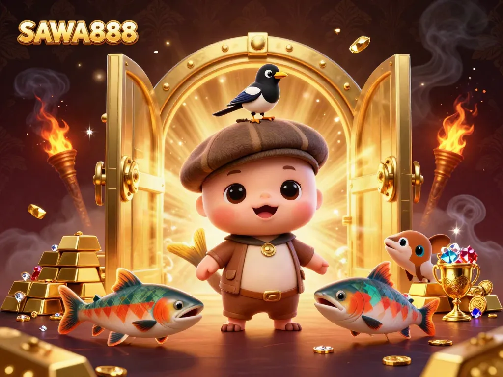Engage with SAWA888's vibrant world in this enchanting 3D casino scene.