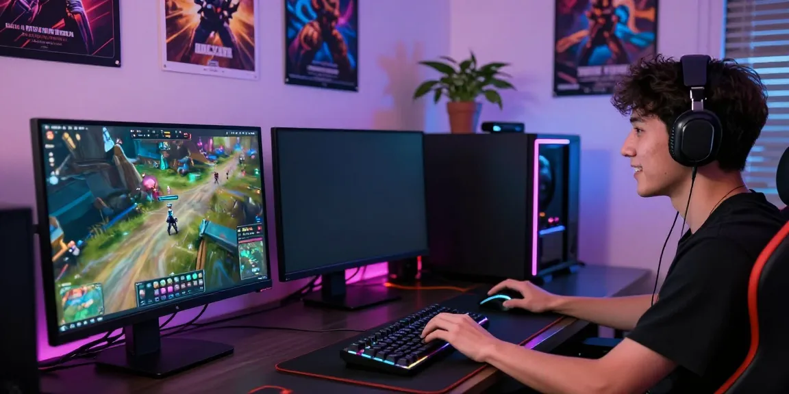 Mild88 link user immersed in vibrant gaming setup with multiple screens and energetic decor.