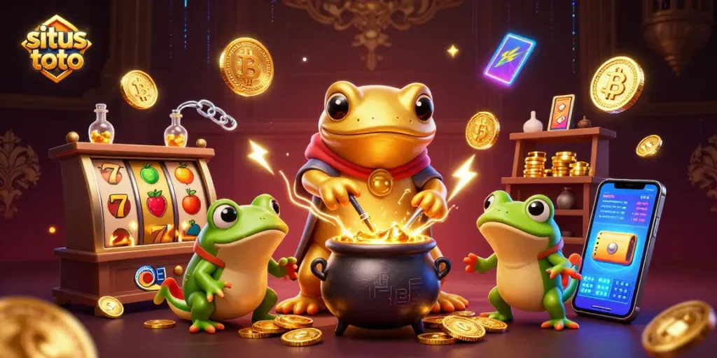 Permainan situs toto dengan ilustrasi alkimia dan elemen jackpot yang menarik.