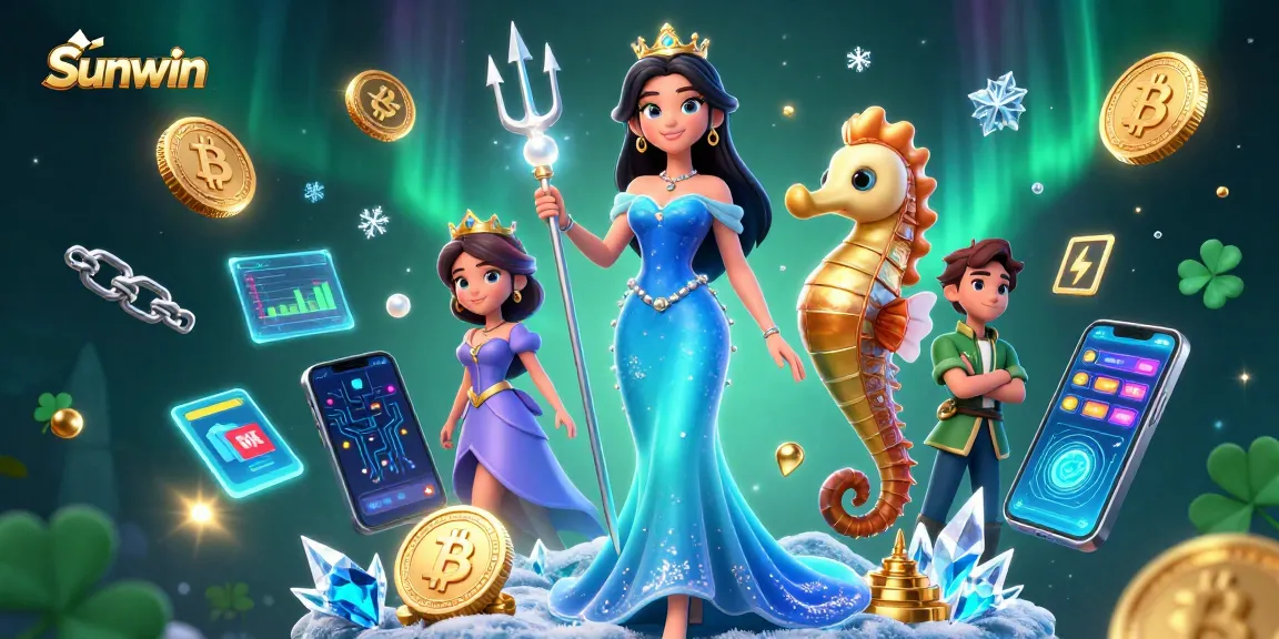 Experience winning thrills with Sunwin’s vibrant underwater casino scene showcasing stunning characters and crypto elements.