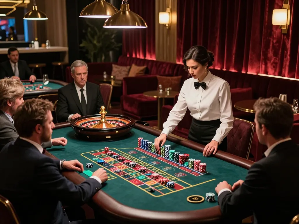 Players enjoying a thrilling roulette experience at 888VI casino, vibrant atmosphere and action.