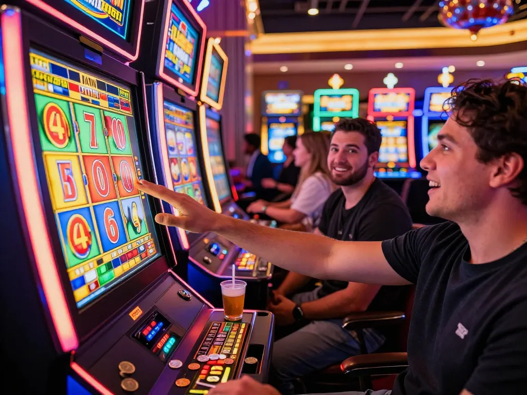Player engaging with Lucky 88 slot machine amidst vibrant casino atmosphere.