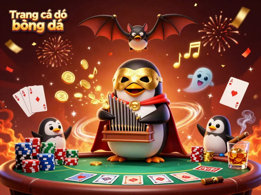 Experience thrilling wins on Trang cá độ bóng đá with dynamic gaming elements like poker stacks and golden coins.