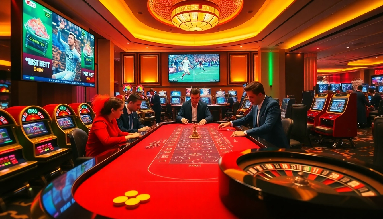 Players enjoying the exciting atmosphere at https://fb88.style/, immersed in thrilling casino games.