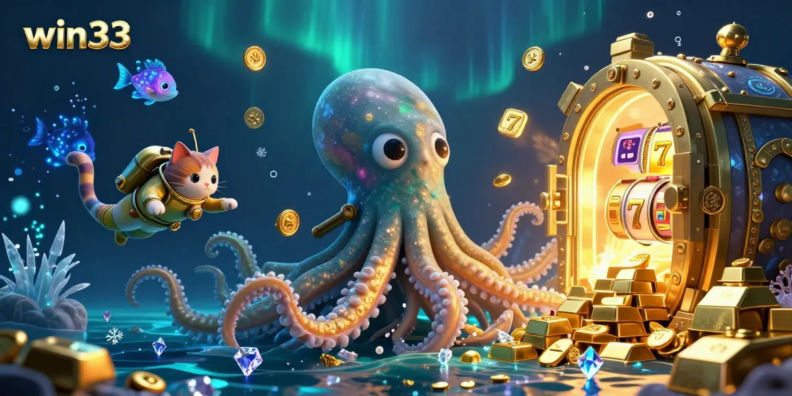 Win33 players dive into excitement with a thrilling slot adventure in a magical ocean scene.
