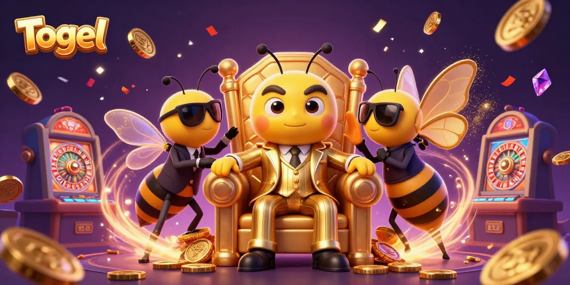 Experience the Togel atmosphere with a vibrant bumblebee mob boss surrounded by casino games and golden coins.