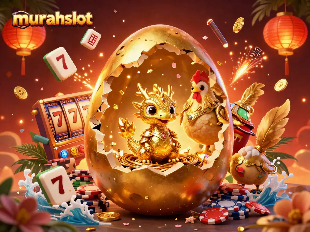 Menangkan putaran gratis di murahslot dengan naga emas dan chip poker di sekitar.