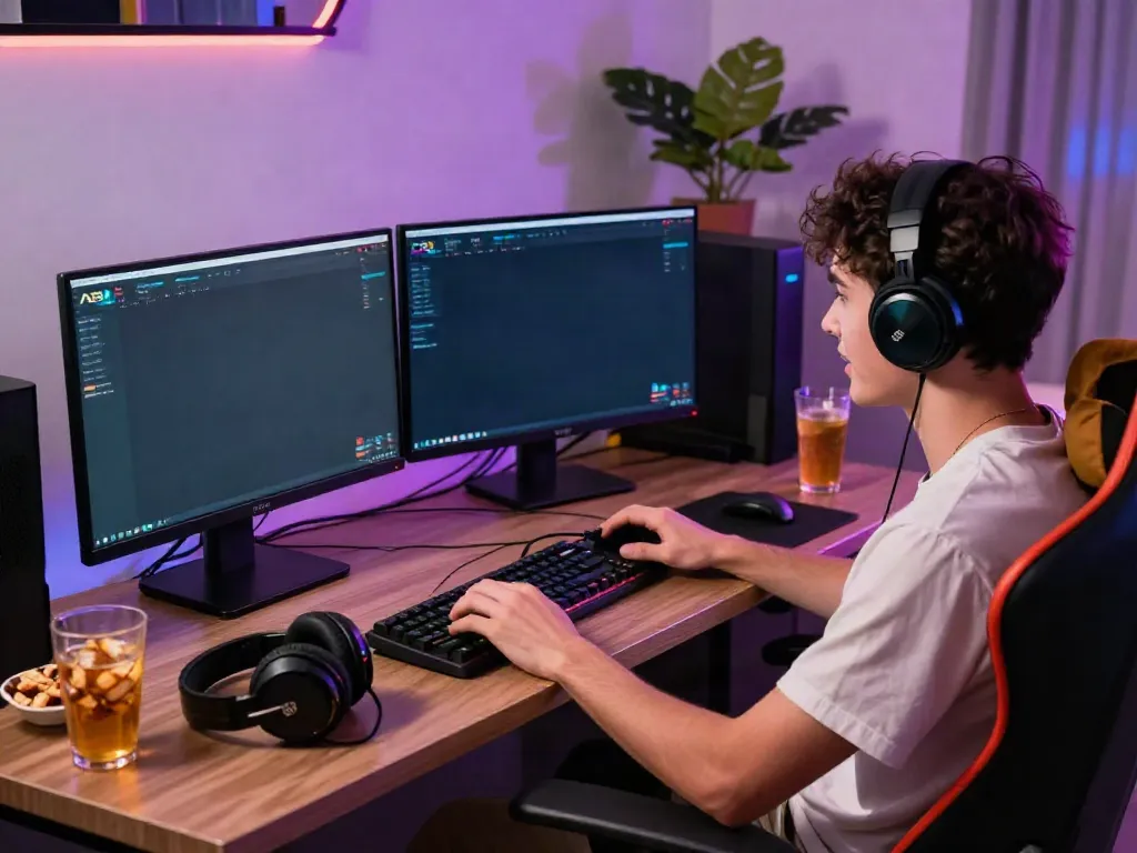 Enthusiastic player enjoying the A80 casino platform in a cozy gaming setup.
