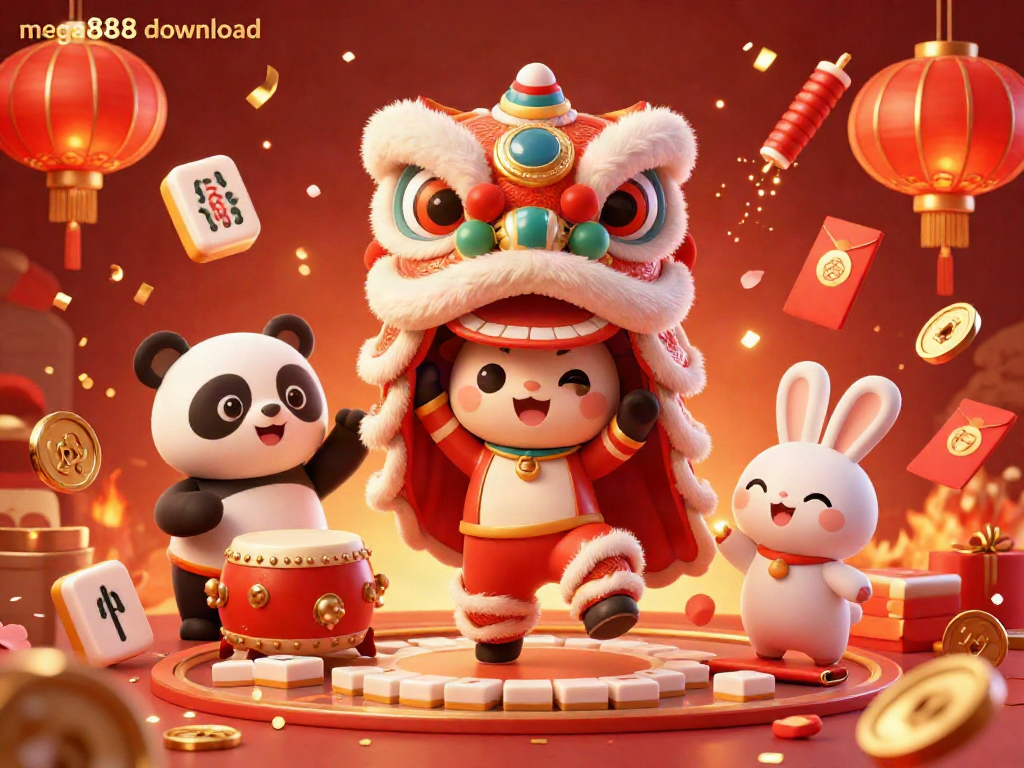 Experience the thrill of mega888 download with an engaging 3D casino celebration featuring a lion dance.