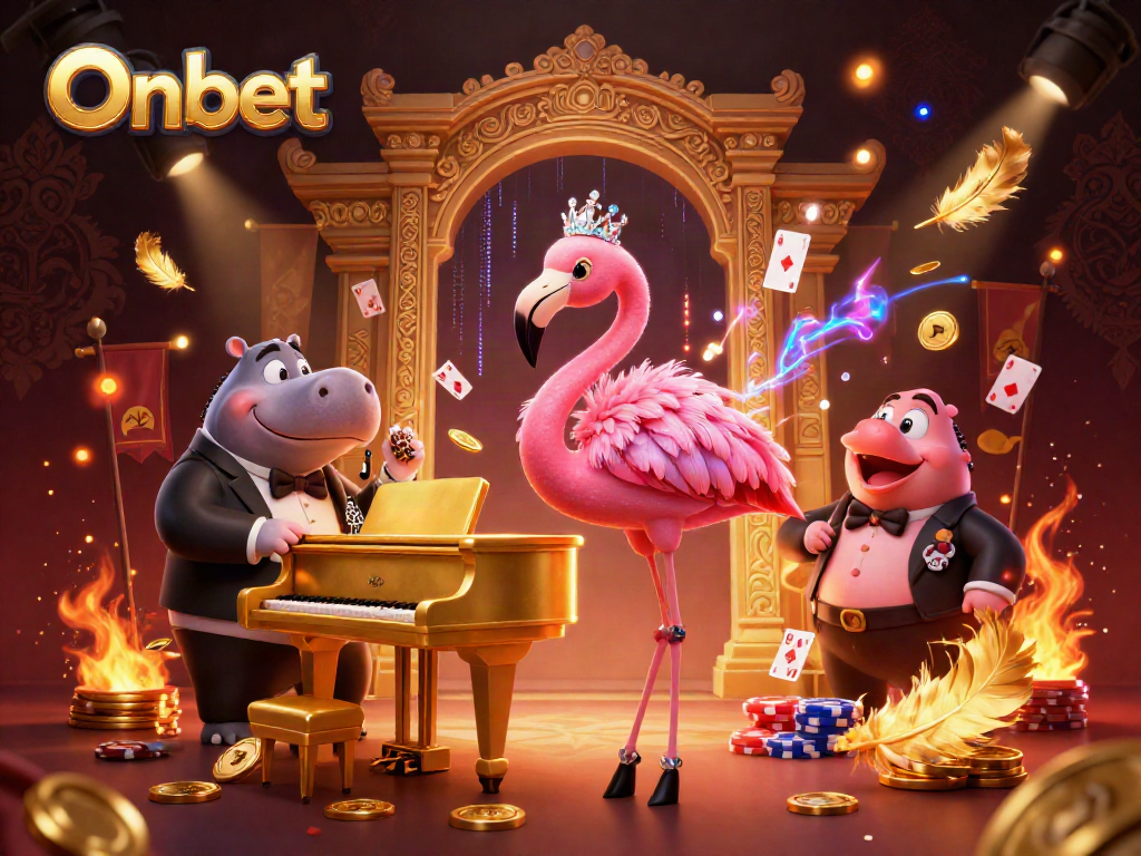 Experience thrilling gameplay at Onbet with vibrant casino elements, featuring iconic characters in a rich atmosphere.
