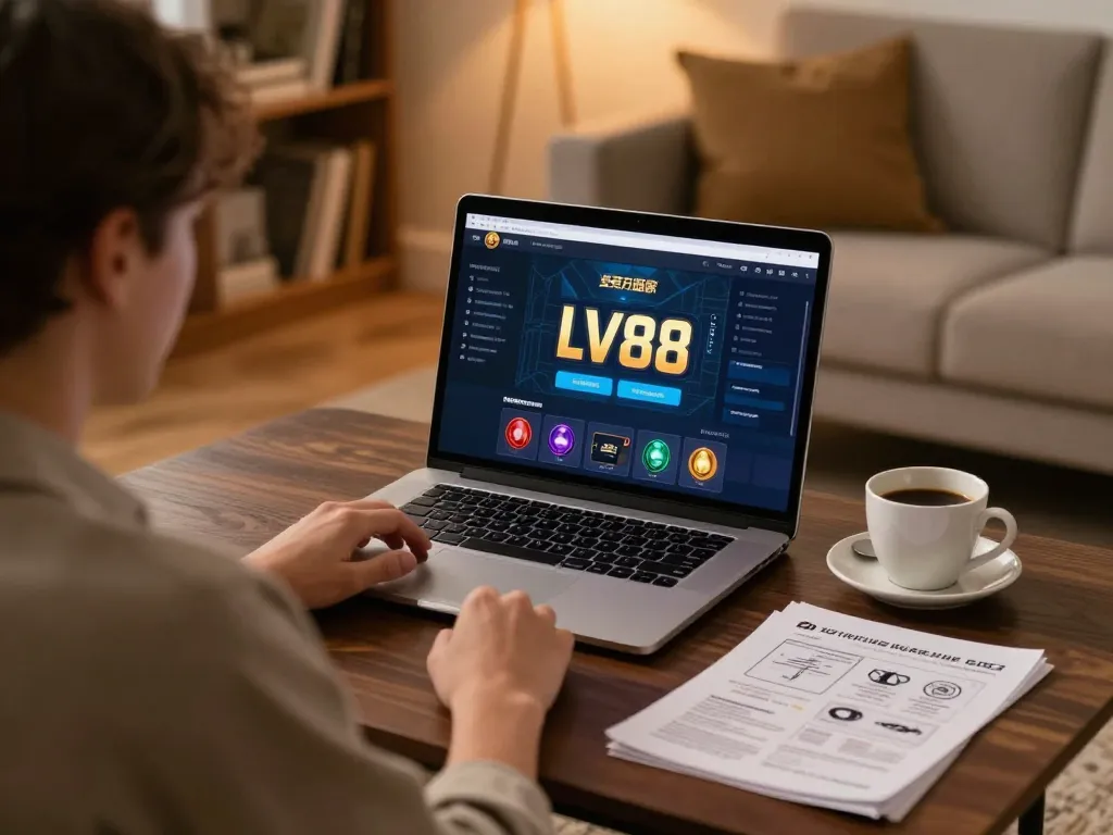 Engaging in online gaming at LV88 with strategic notes in a cozy home setting.