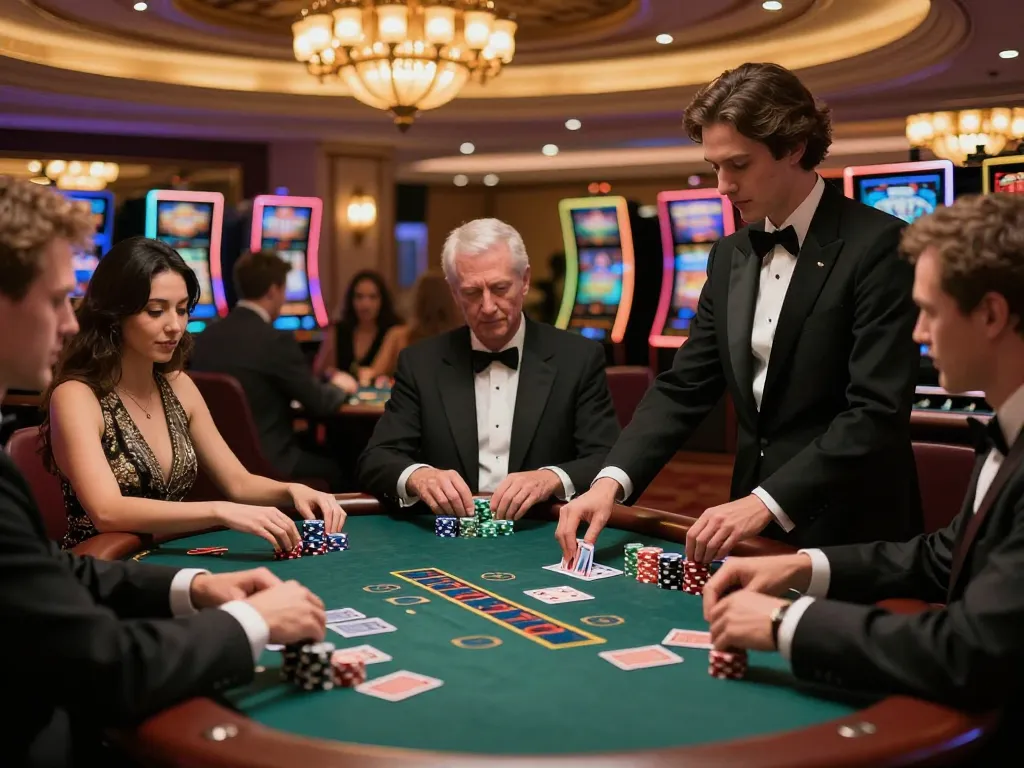 Engaging blackjack gameplay at UGDEWA casino with players making bets and a focused dealer.