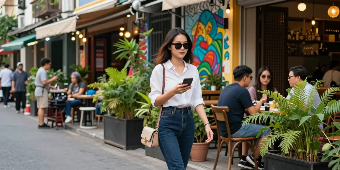 Những cô gái gọi hiện đại tự tin sải bước trong không gian sống động của phố phường Việt Nam.