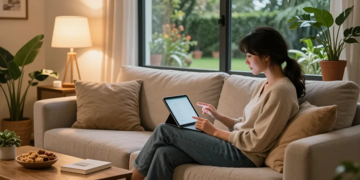 Engaging with an AI girlfriend in a cozy home setting, highlighting emotional connection and technology.