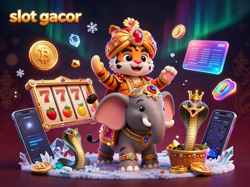 Experience slot gacor excitement with a vibrant 3D scene featuring an Indian maharaja tiger and jewel-encrusted elements.