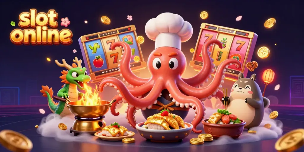 Menggali slot online yang menakjubkan dengan karakter kasino 3D penuh warna dan simbol keberuntungan.