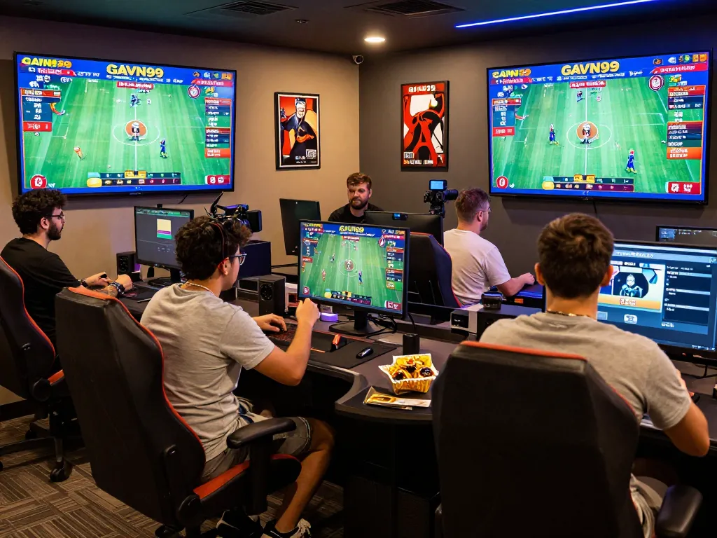 Exciting Gavn99 online gambling scene with players engaged in chicken fighting betting.