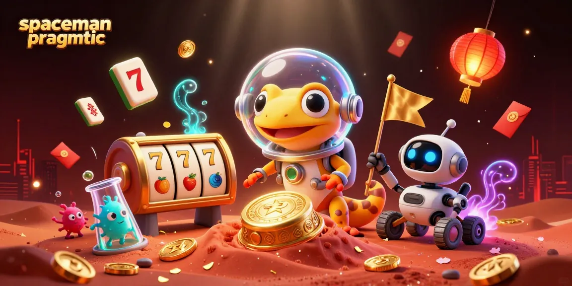 Experience thrilling wins with spaceman pragmatic amidst vibrant casino elements in this engaging illustration.