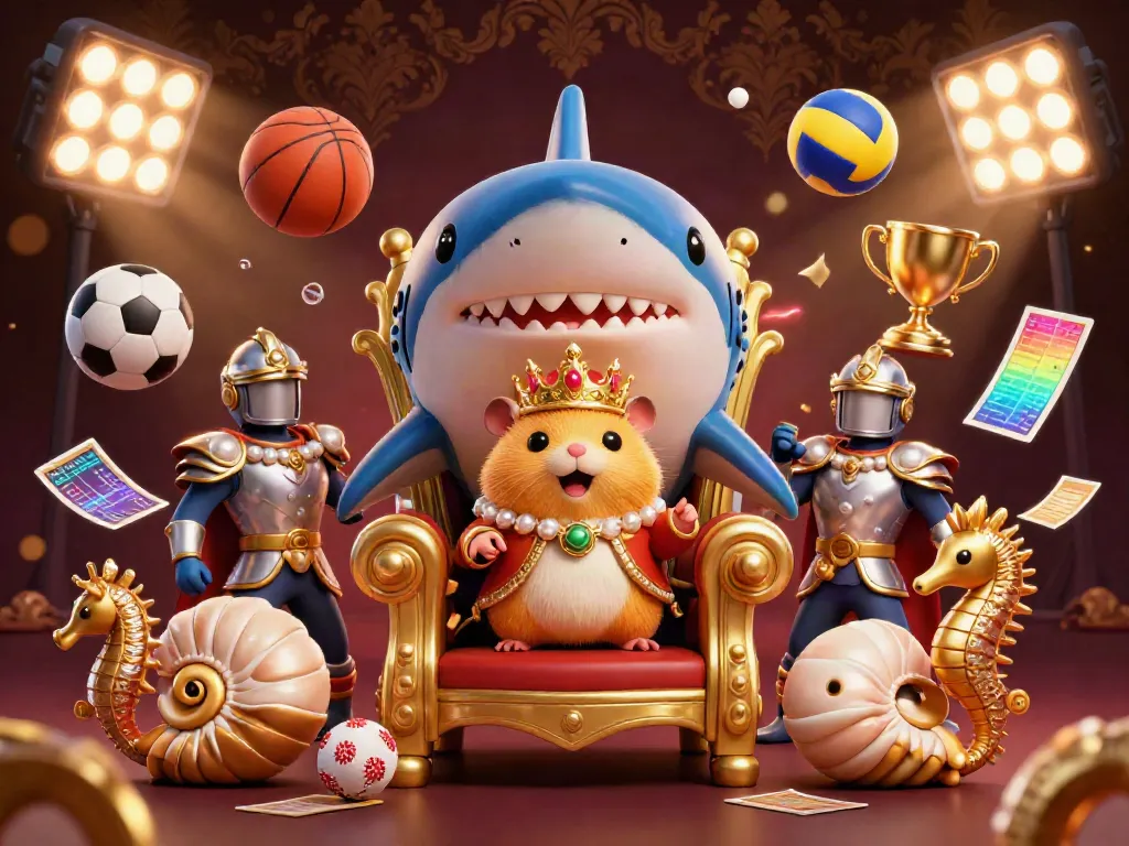 Experience thrilling gaming with laskar togel, featuring a dynamic scene of a hamster king and seahorse guards.