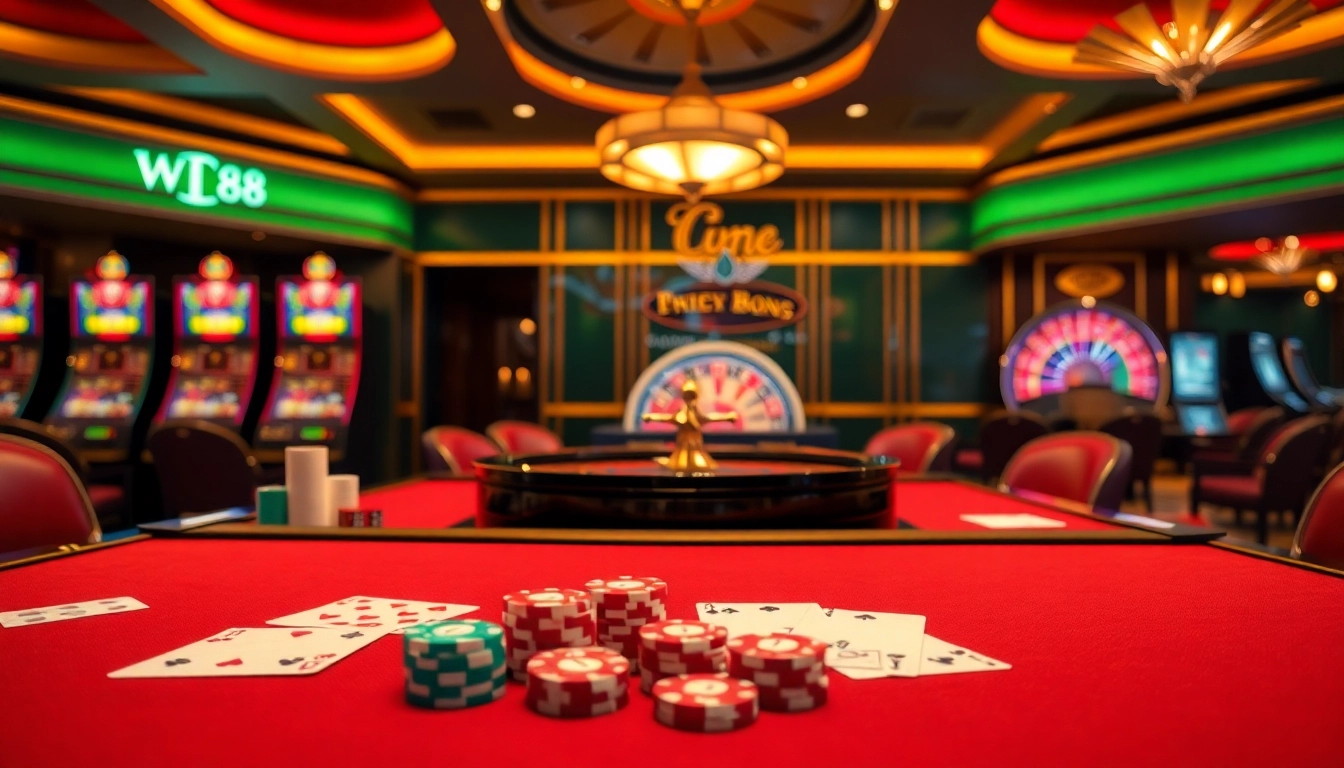 Experience the thrill of WW88 casino gaming with vibrant tables and slots in a luxurious setting.