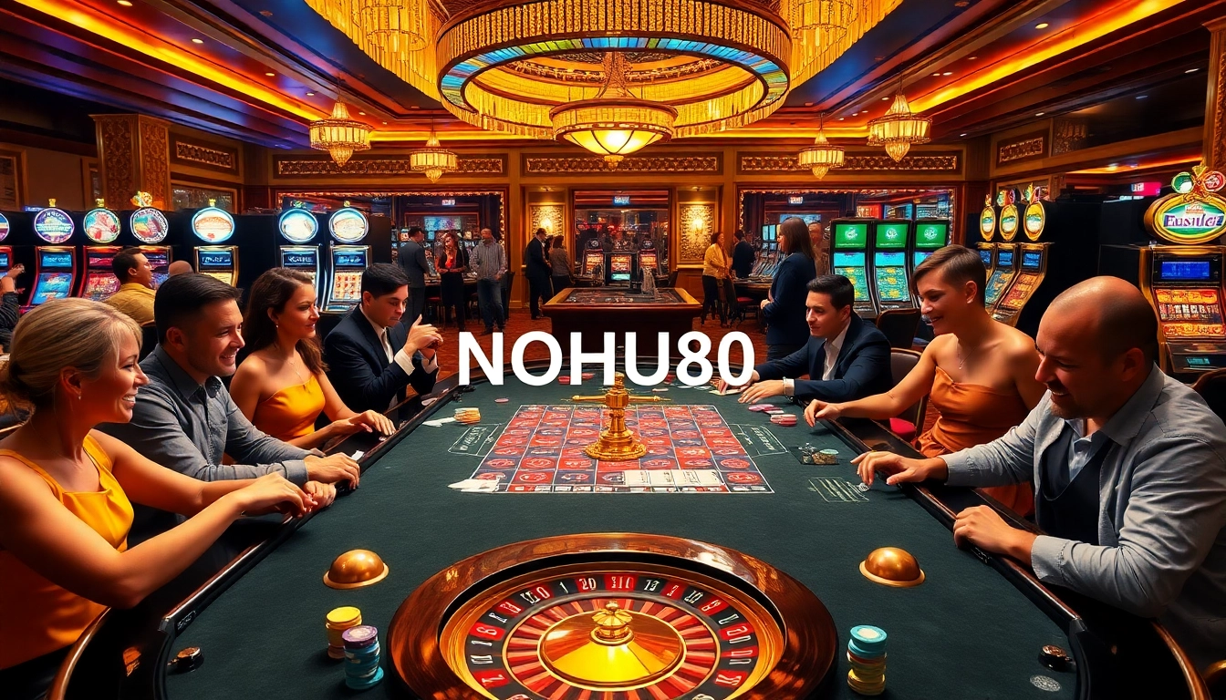 Nobu90 players enjoying a thrilling game at a vibrant casino table with colorful chips.