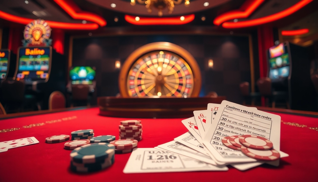 Experience thrilling gambling action at https://123b.ing/ with a vibrant casino scene featuring poker and roulette.
