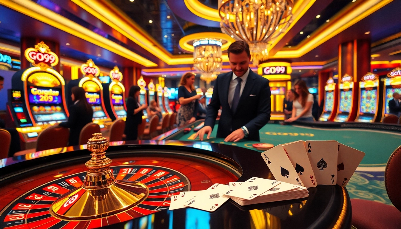 Experience intense gaming action at the GO99 roulette table with vibrant casino elements.