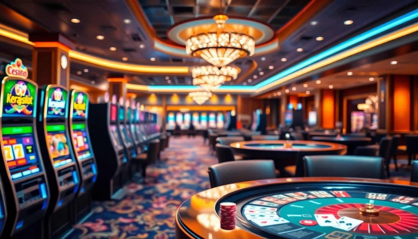 Experience the thrill of kerajaanslot at a vibrant casino featuring colorful slot machines.