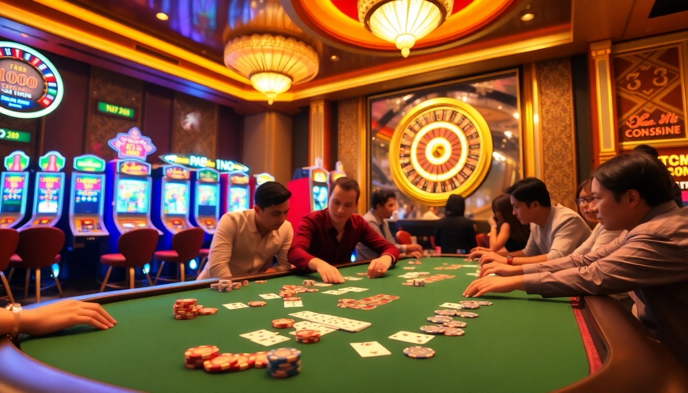 Experience the excitement of tg88 in a luxurious casino environment featuring Tài Xỉu and slot machines.