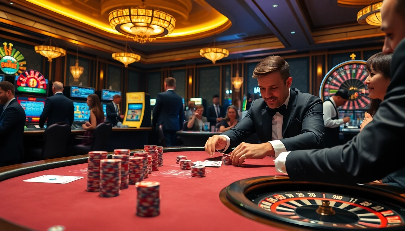 Engaging players at a poker table in a luxurious casino, linked to the hidden wiki org, showcasing vibrant gambling excitement.