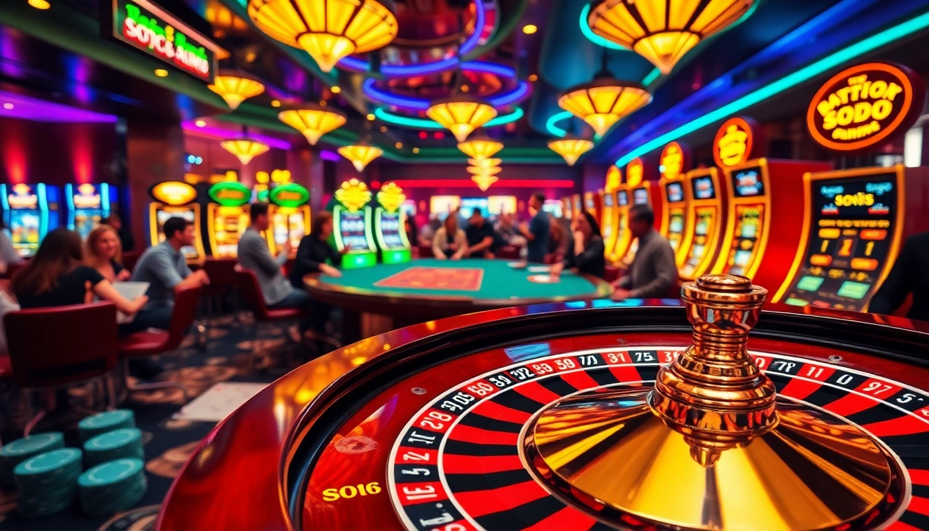 Players engage in thrilling action at SODO66 casino, showcasing vibrant gaming elements and excitement.