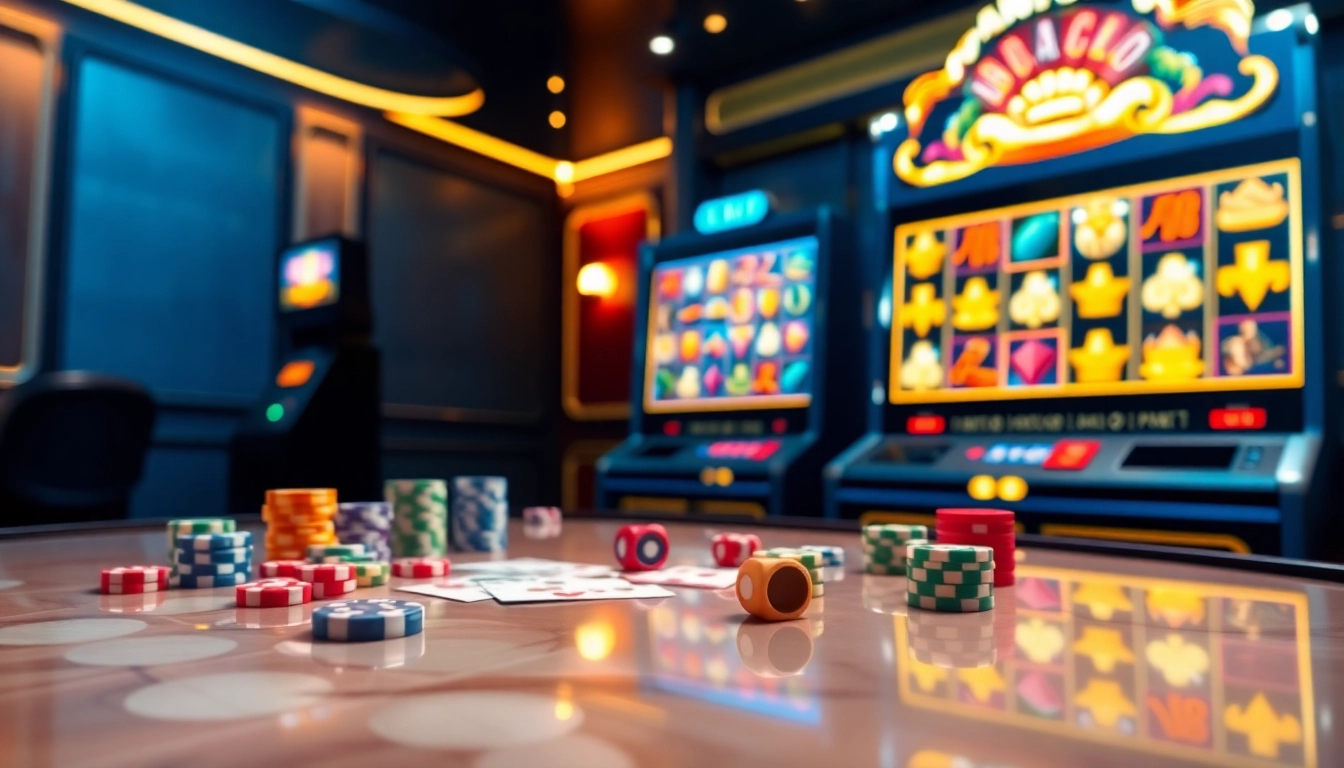 Engage with thrilling games at 789pcenter.it.com featuring casino tables, poker chips, and vibrant slot machines.