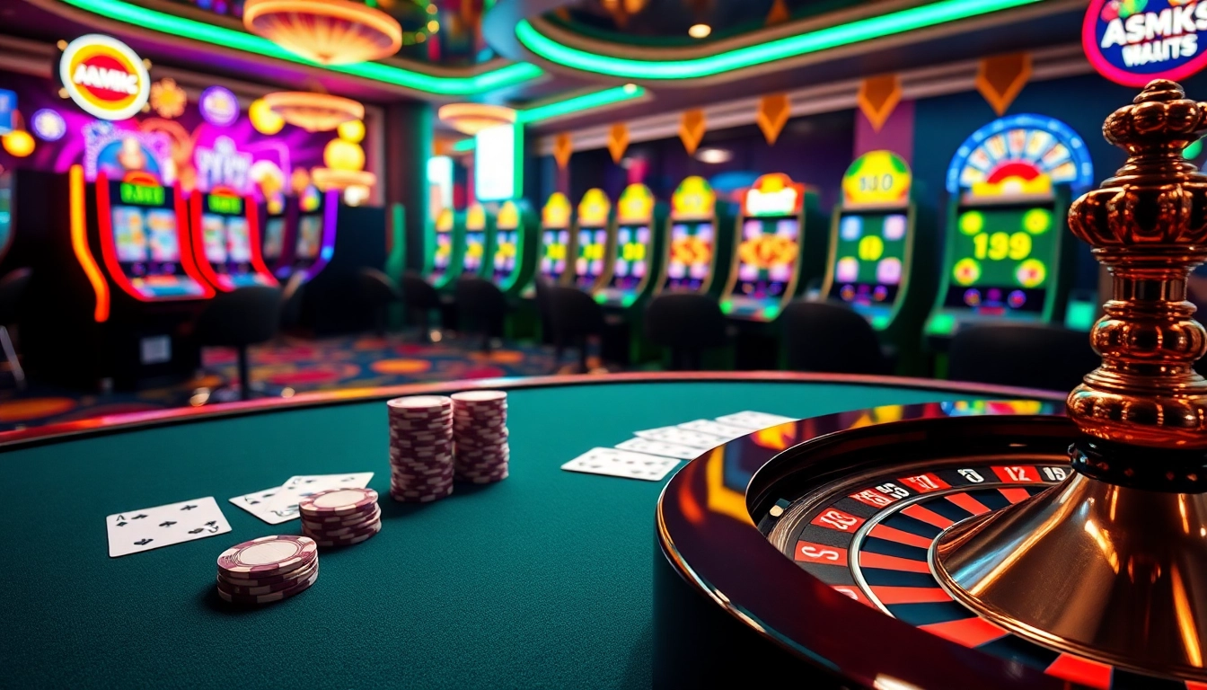 Experience the thrill of uu88 with a luxurious casino scene filled with vibrant gaming elements.