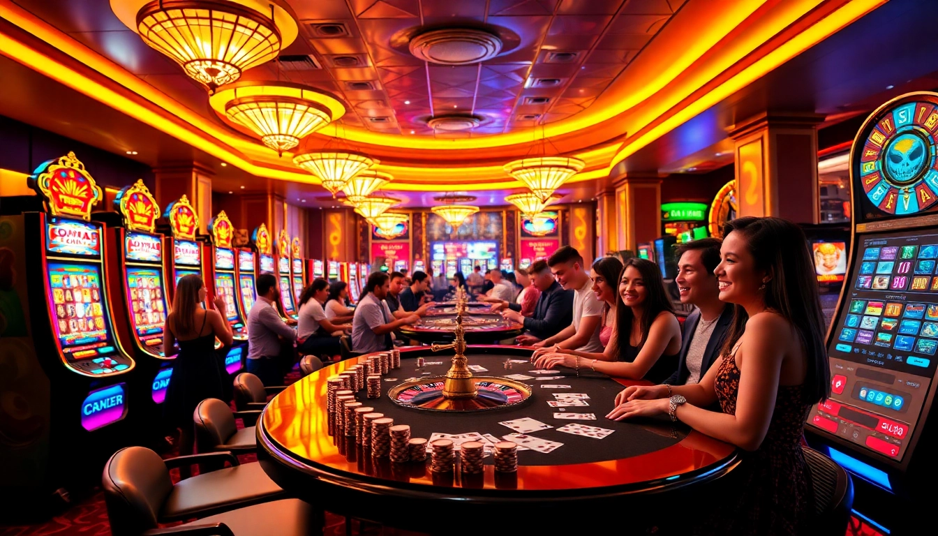 Experience the thrill of kerajaanslot at an exciting casino table with vibrant slot machines.