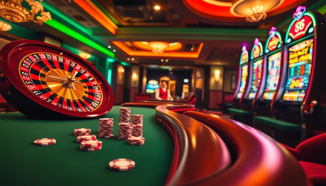 Experience thrilling gameplay at asupanjitu with vibrant casino elements including roulette and poker.