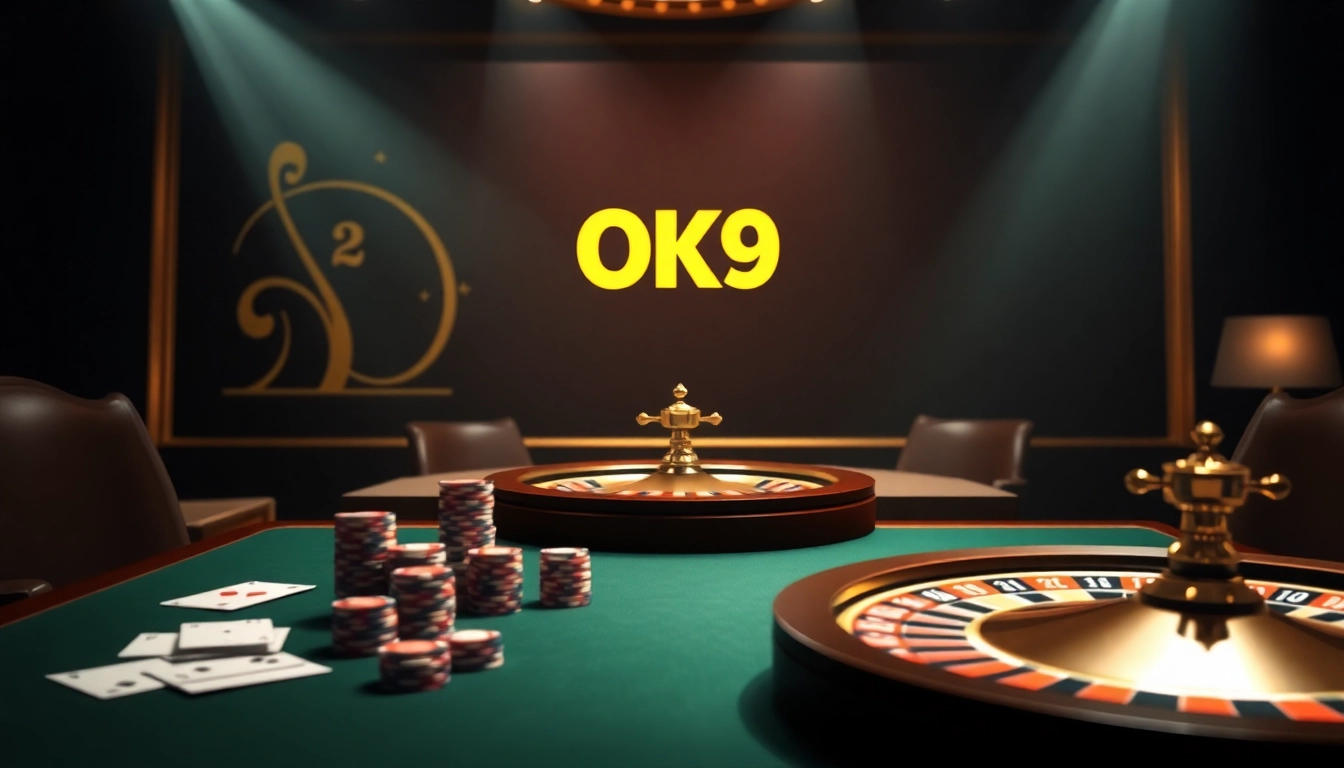 Engage with Đăng Nhập OK9 at an elegant casino table filled with poker chips and cards.